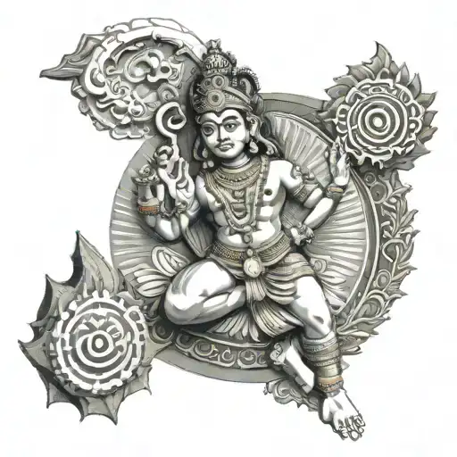 lord vishnu with sudarshan chakra symbol surrounded tattoo design idea