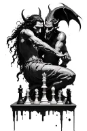 god and devil playing chess tattoo design idea