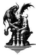 god and devil playing chess tattoo design idea