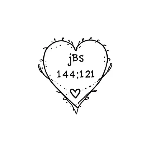 small heart tattoo with initials (jbs) and date (14.11.21) tattoo design idea