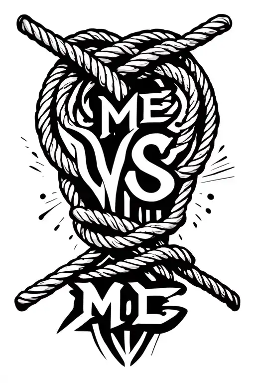 A tattoo that says "Me vs Me" in a tug-of-war with rope tattoo design idea