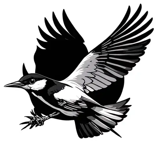 Mockingbird flying at another mocking bird minimal tattoo design idea