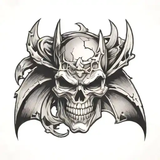 batman logo behind a suagr skull logo tattoo design idea