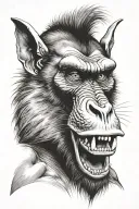 scary mandrill facing forward open mouth big teeth tattoo design idea