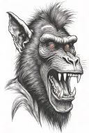 scary mandrill facing forward open mouth big teeth tattoo design idea