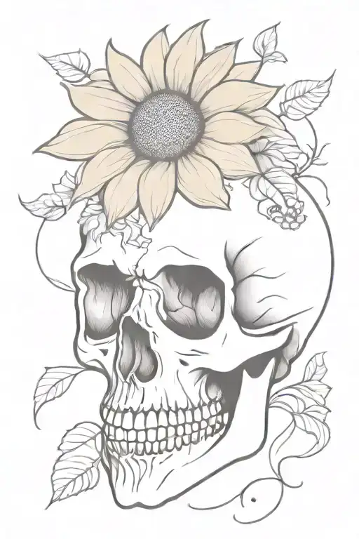 skull sunflower mushroom growing tattoo design idea