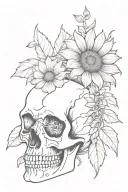 skull sunflower mushroom growing tattoo design idea