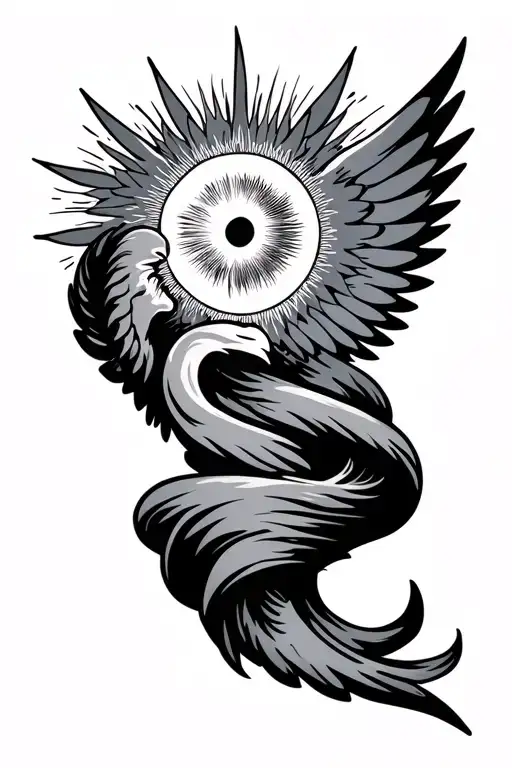 a sun shining on angle with wings wrapped round tattoo design idea
