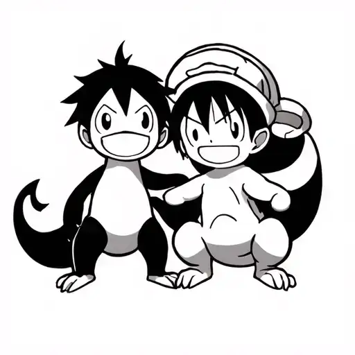 pokemon chimchar x luffy one piece incorporating elements tattoo design idea