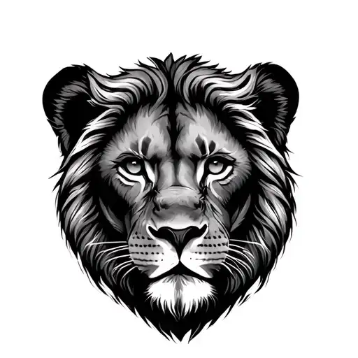 Leo's face on the right half of the chest of a man. The lion's eyes look straight forward. On the shoulder, the Complete style from the lion. tattoo design idea