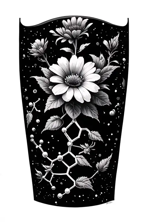adrenaline molecule and flowers minimal tattoo design idea