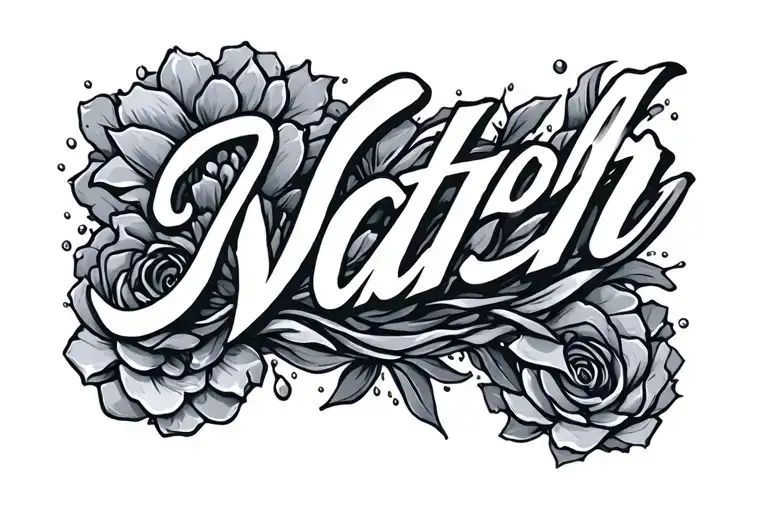 water and name written across tattoo design idea