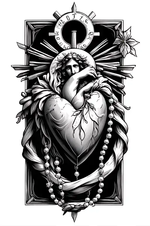 sacred Heart and rosary wrapped tattoo design idea