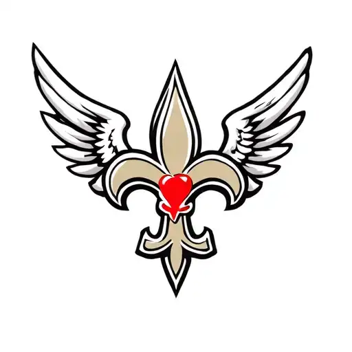 saints logo incorporated with wings spread wide and red heart incorporated behind logo tattoo design idea