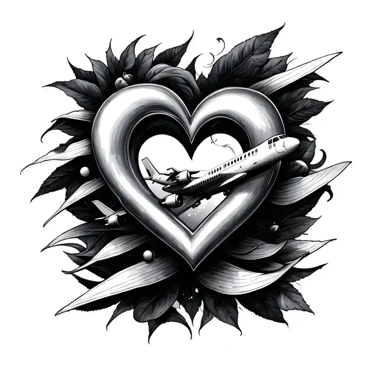 plane & heart intertwined tattoo design idea