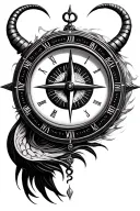 capricorn minimalistic compass clock eye tattoo design idea
