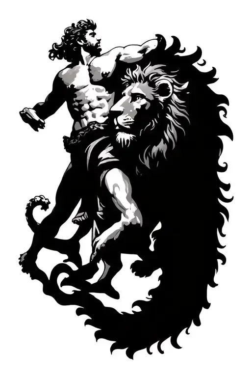 greek god apollo defeating a lion black and grey tattoo tattoo design idea
