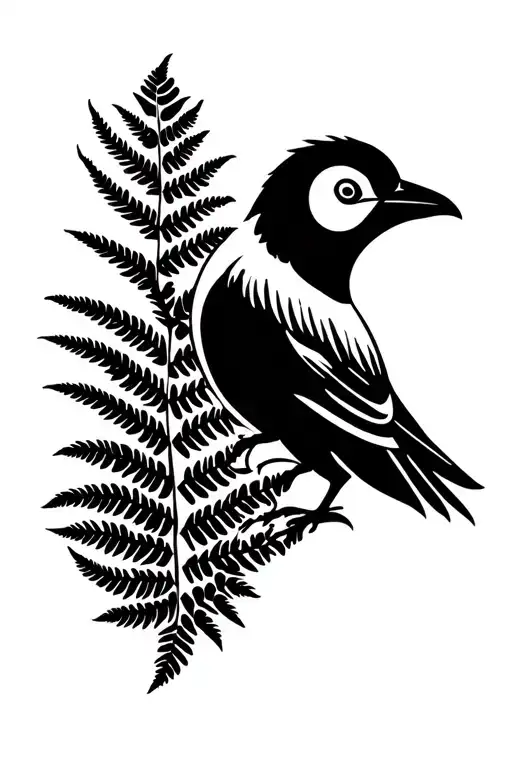 a kiwi bird intertwined in a silver fern forest tattoo design idea