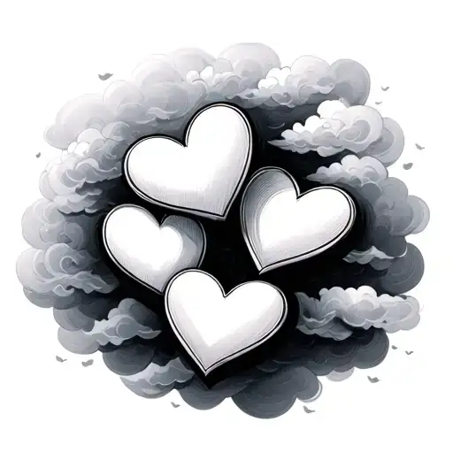 3 hearts in cloud background tattoo design idea
