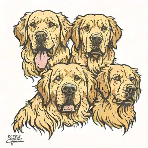 3 Golden retriewer dogs face tattoo design idea
