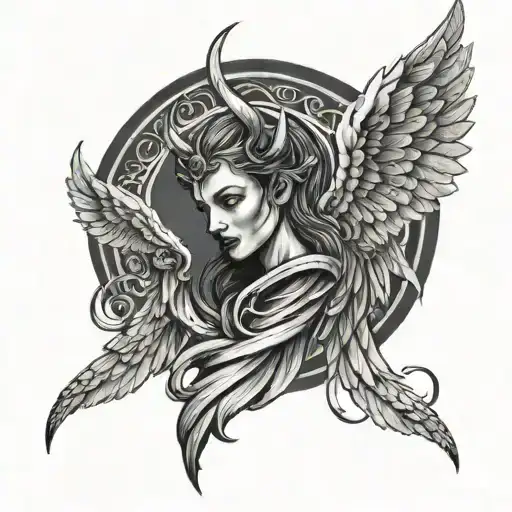 angel wing  with a devil horn tattoo design idea