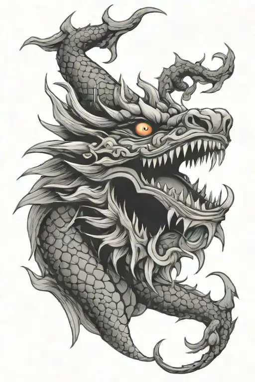 vietnamese dragon head at botton tattoo design idea