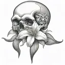 skull surrounded with stargazer lilly tattoo stencil tattoo design idea