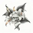 skull surrounded with stargazer lilly tattoo stencil tattoo design idea