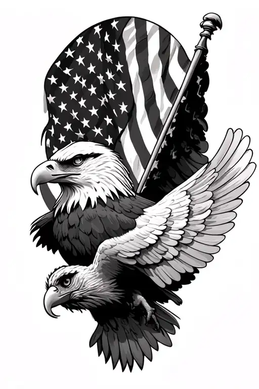 eagle carrying american flag tattoo design idea