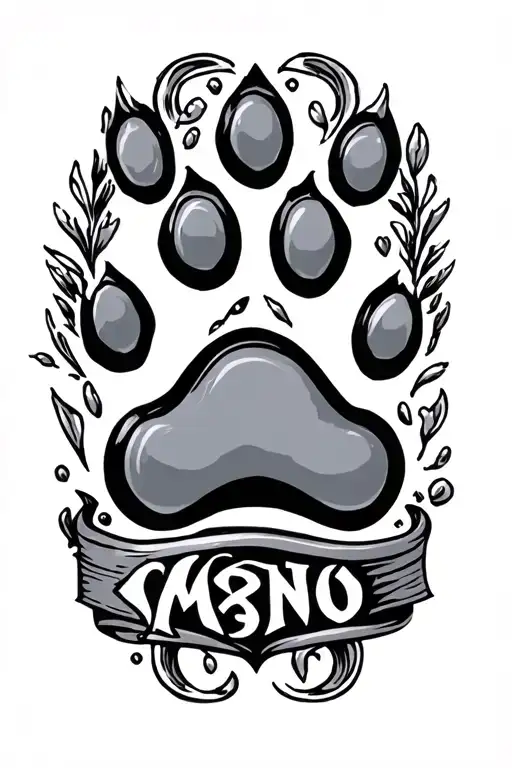 dog paw print incorporating scroll and mames tattoo design idea