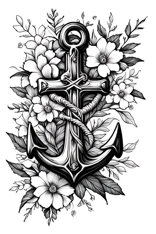 cross and anchor with flowers intertwined tattoo design idea