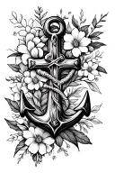 cross and anchor with flowers intertwined tattoo design idea