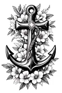 cross and anchor with flowers intertwined tattoo design idea