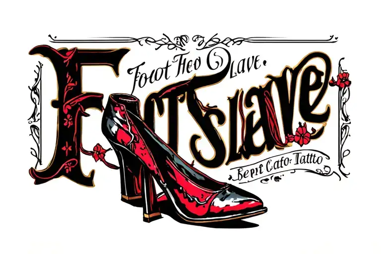 "Foot Slave" stiletto heel shoe tattoo design idea