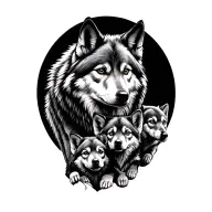 wolf and 5 pups  tattoo design idea