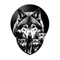 wolf and 5 pups  tattoo design idea