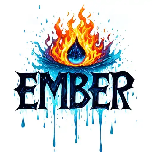 rain, fire, word "ember" tattoo design idea