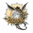 witchy moon surrounded tattoo design idea