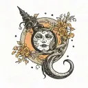 witchy moon surrounded tattoo design idea
