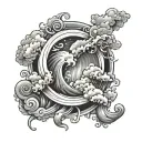 wrapped scroll surrounded by a storm clouds tattoo design idea