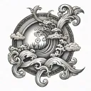 wrapped scroll surrounded by a storm clouds tattoo design idea