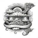 wrapped scroll surrounded by a storm clouds tattoo design idea