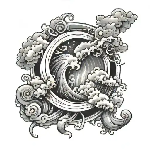 wrapped scroll surrounded by a storm clouds tattoo design idea
