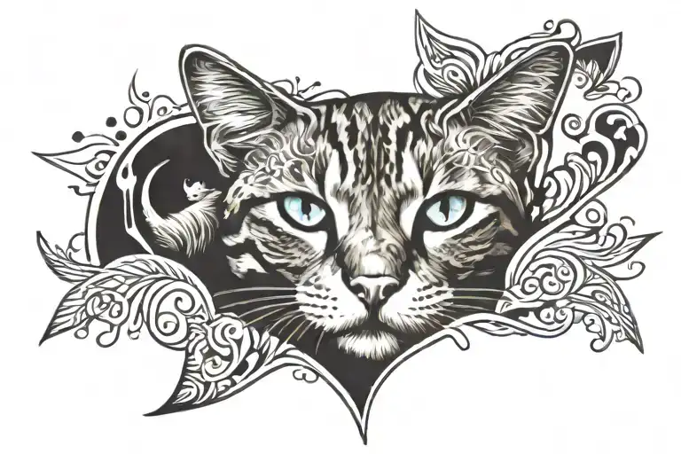 cat and paw print surrounded tattoo design idea