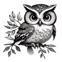 cute owl with olive branch tattoo design idea