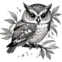cute owl with olive branch tattoo design idea
