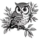 cute owl with olive branch tattoo design idea