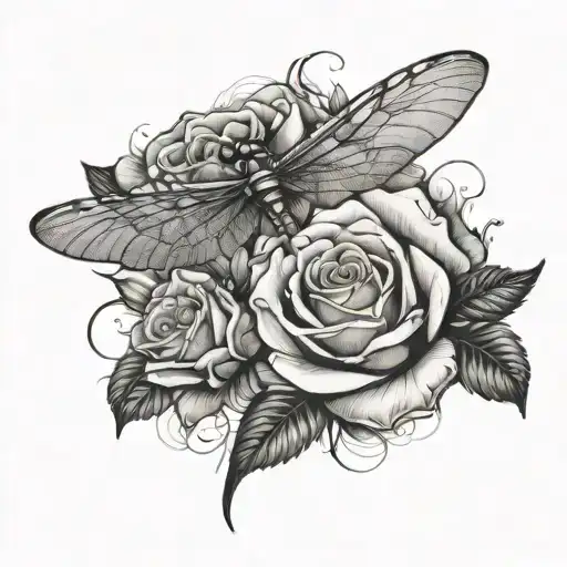 rose and dragonfly tattoo design idea