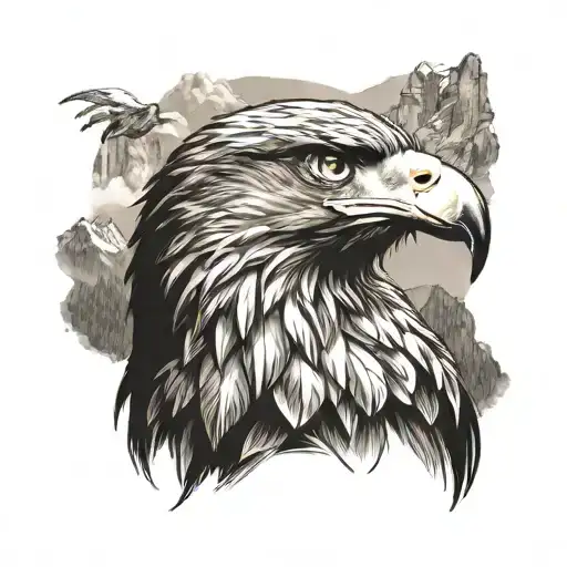 golden eagle and mountains tattoo design idea