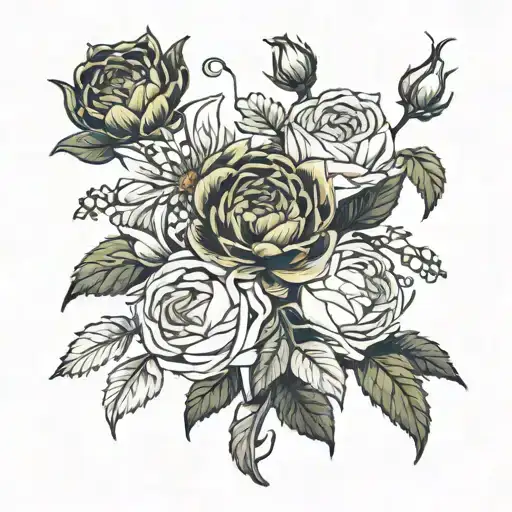 3 sisters tattoo vined flowers of rose honeysucke chrysanthemum carnation snow drop  tattoo design idea